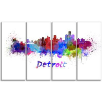 Made in Canada - Design Art Detroit Skyline Cityscape 4 Piece Painting Print on Wrapped Canvas Set