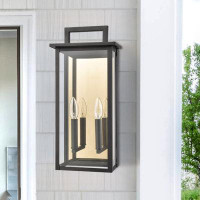 17 Stories 2-light Matte Black Outdoor Wall Light With Gold Reflector And Clear Glass Shade