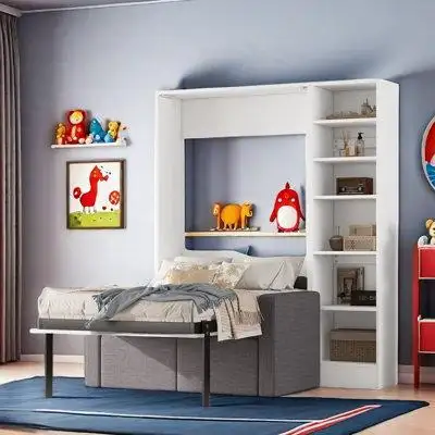 Afia Premium Collection Murphy Bed With Sofa And Integrated Floor-level Storage Cubbies