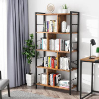 Latitude Run® Bookshelf, 5 Tier Tall Modern Bookcase Wood Metal Frame Standing Book Shelf, Display Bookshelves Storage O