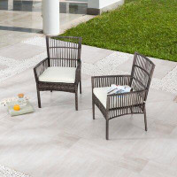 Canora Grey Rusi Outdoor Wicker Dining Chair with Seat Cushion 2-Pack