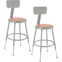 Interion Steel Shop Stool W/Backrest And Hardboard Seat – Adjustable Height 19-27, GRY, 2PK
