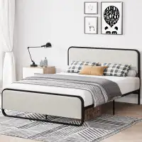 Latitude Run® Metal Bed Frame With Curved Upholstered Headboard And Footboard