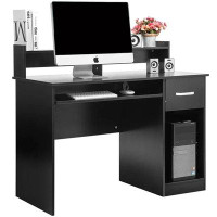 Ebern Designs Ebern Designs Wood Computer Desk Office Black Laptop PC Work Table Home Drawer & Keyboard Tray