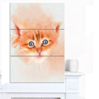 Design Art 'Cute Brown Cat Watercolor' 3 Piece Painting Print on Wrapped Canvas Set