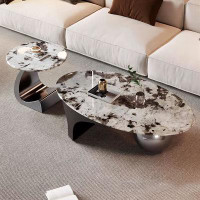 MABOLUS 55.12" Picture colorD Stone Oval Coffee Table
