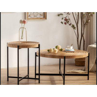 MR Modern Thread Design Round Coffee Table , MDF Table Top with Cross Legs Metal Base(Set of 2 pcs ) WQLY322-W757136708