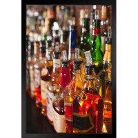 Latitude Run® Choices Bottles Of Liquor Whiskey Bourbon Sitting On A Shelf Photo Art Print Black Wood Framed Poster 14X2
