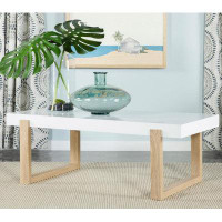 Latitude Run® Rectangular Coffee Table With Sled Base White High Gloss And Natural