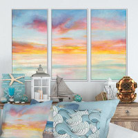 Design Art Pastel Pink And Blue Clouds - Nautical & Coastal Framed Canvas Wall Art Set Of 3