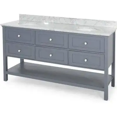 Tryimagine 73'' Bathroom Vanity With Marble Top & Double Ceramic Sinks, 4 Drawers, Open Shelf