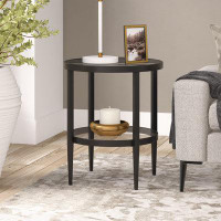 Everly Quinn 19.63'' Wide Round Side Table With Clear Glass Shelf In Antique Brass