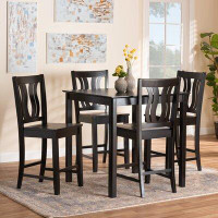Lefancy.net Lefancy  Nicolette Modern and Contemporary Grey Fabric Upholstered andFinished Wood 5-Piece Pub Set