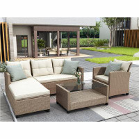 Wildon Home® 4 Piece Patio Conversation Set,Wicker Ratten Sectional Sofa With Seat Cushions