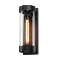 17 Stories 1-Light 13in Outdoor Wall Light with Matte Black Finish and Clear Glass Cylinder Shade