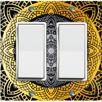WorldAcc Metal Light Switch Plate Outlet Cover (Yellow Black Mandala Circle  - Double Rocker)