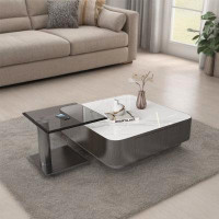 LORENZO Italian square stainless steel sintered stone coffee table set (1 coffee table and 1 small table)