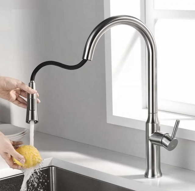 High-Arc Pull-Out Kitchen Faucet Single Handle19.5 Brushed Nickel Finish in Plumbing, Sinks, Toilets & Showers