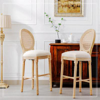 Ophelia & Co. French Country Wooden Barstools Rattan Back With Upholstered Seating