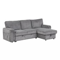 Latitude Run® Upholstery Sleeper Sectional Sofa With Storage Bags And 2 Cup Holders  On Arms