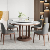 Orren Ellis Nordic modern simple faux marble solid wood round dining table sets with turntable
