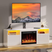Latitude Run® Heiden Fireplace TV Stand with Power Outlets and LED Lights, Adjustable TV Mount for TVs up to 70"