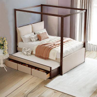Latitude Run® Upholstered Canopy Bed With Trundle