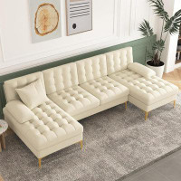 Ivy Bronx 110'' Linen Button Tufted U Shape Sectional Sofa Couch With Metal Legs Deep Gray