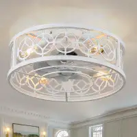 Gracie Oaks Jankidas 20" 4-Light Modern Cage Distressed White Flush Mount Ceiling Fan, 3 Fan Speed
