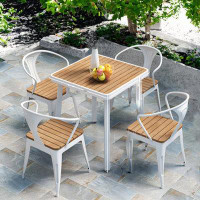 Williston Forge Modern Simple Outdoor Table And Chair Combination Park Outdoor Leisure Plastic Wood Table And Chair Milk