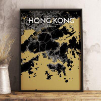 Wrought Studio 'Hong Kong City Map' Graphic Art Print Poster in Luxe