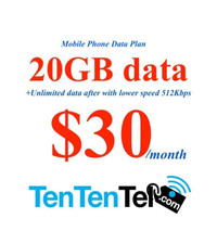 Promo 20GB data $30 / Month Moblie phone plan package