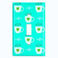 WorldAcc Metal Light Switch Plate Outlet Cover (Coffee Cups Green Hearts Teal - Single Toggle)