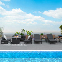 Hokku Designs 9 Pieces Outdoor Aluminum Fire Pit Sofa Set with Cushions and Tables