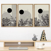 SIGNLEADER SIGNLEADER Framed Canvas Print Wall Art Set Duotone Geometric Ring Forest Plant Landscape Abstract Shapes Ill