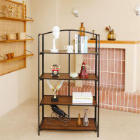 17 Stories Rustic Foldable 4 Tier Wider Bookshelf - Versatile Industrial Chic Rack For Office, Kitchen, And Living Room