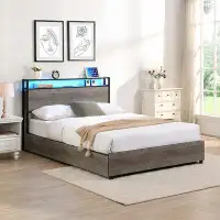 17 Stories Bed Frame With Storage Headboard And Charging Station