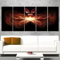 Design Art Fire in Middle Fractal Butterfly 5 Piece Graphic Art on Wrapped Canvas Set