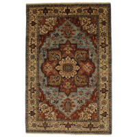 CaliComfy Handmade Medallion Traditional Indo Heriz 100% Wool on Cotton Red/Beige/Blue - 6' x 9'1''