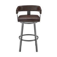 Corrigan Studio 43" Cream Faux Leather And Iron Swivel Adjustable Height Bar Chair114