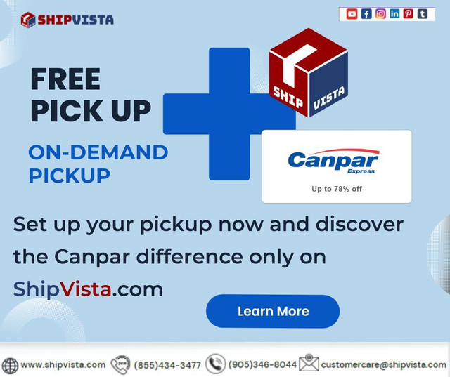 Free On-Demand Pick UP with Canpar Express on ShipVista for all you eCommerce Shipments in Other