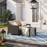Lark Manor Rundall 55'' Wide Outdoor Wicker Loveseat with Cushions