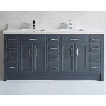 Callie 42, 48, 60 & 75 In Bathroom Vanity w Foldable Kicks & Drawer Organizer in 3 Finishes (Pepper Grey or White ) ABSB in Cabinets & Countertops - Image 2