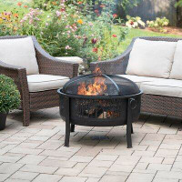 Darby Home Co Hagans 33" Round Barrel Fire Pit With Decorative Mesh Centre
