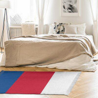 East Urban Home Striped 4.6' x 5.5' Blue/Red Area Rug