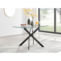 East Urban Home Lenworth Modern Rectangular 4 or 6 Seat Dining Table in Glass and Chrome - Kitchen Table
