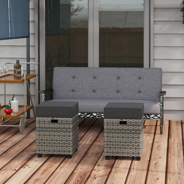 Rattan Ottoman 15.75" x 15.75" x 19.75" Grey in Couches & Futons