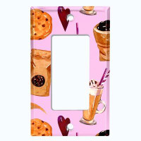 WorldAcc Metal Light Switch Plate Outlet Cover (Coffee Beans Cookie Treats Hearts Pink - Single Rocker)