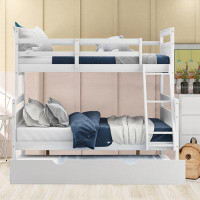 Harriet Bee Lit superposé simple au-dessus d'un lit double avec lit gigogne simple, échelle et barrière de sécurité pour