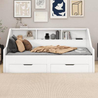 Red Barrel Studio Twin To King Size Daybed Frame With Storage Bookcases, Two Drawers And Charging Design